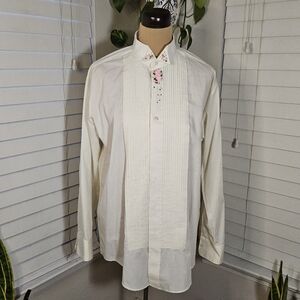 Vintage Tuxedo Shirt With Rose Applique